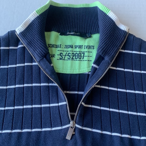 ERMENEGILDO ZEGNA - ZEGNA SPORT Navy & White Striped Sweater Quarter Zip Size L - Picture 3 of 14